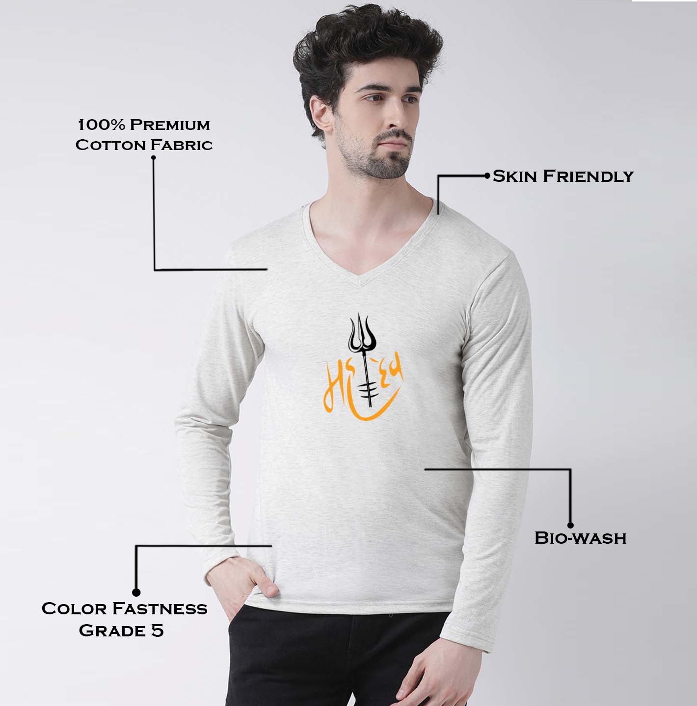 Men's Mahadev Pure Cotton Regular Fit V Neck T-Shirt - Friskers