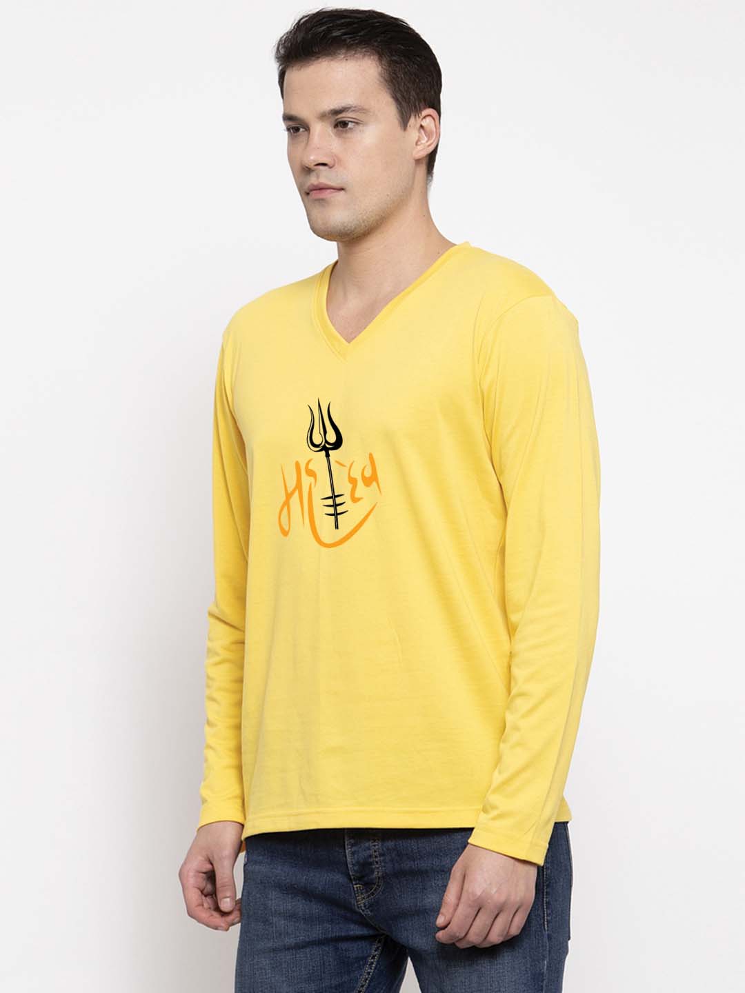 Men's Mahadev Pure Cotton Regular Fit V Neck T-Shirt - Friskers