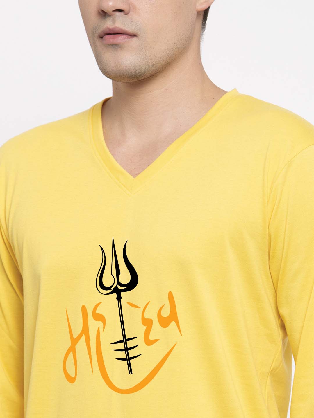 Men's Mahadev Pure Cotton Regular Fit V Neck T-Shirt - Friskers