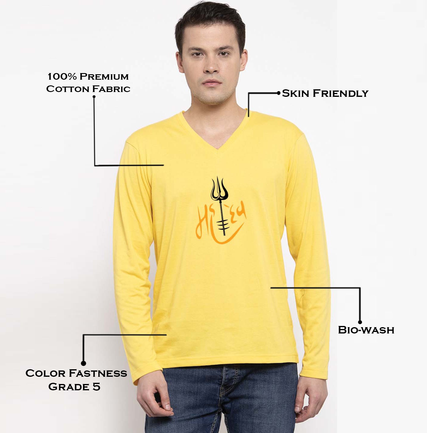 Men's Mahadev Pure Cotton Regular Fit V Neck T-Shirt - Friskers