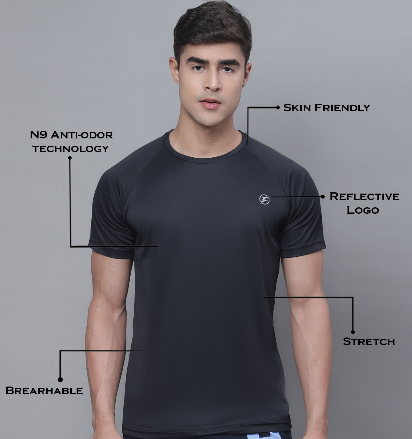 Half Sleeve Black Round Neck Anti Odour Sports T-shirt - Friskers