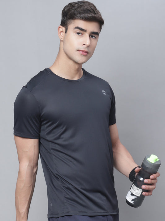 Men Half Sleeves Black Round Neck Sports T-shirt - Friskers