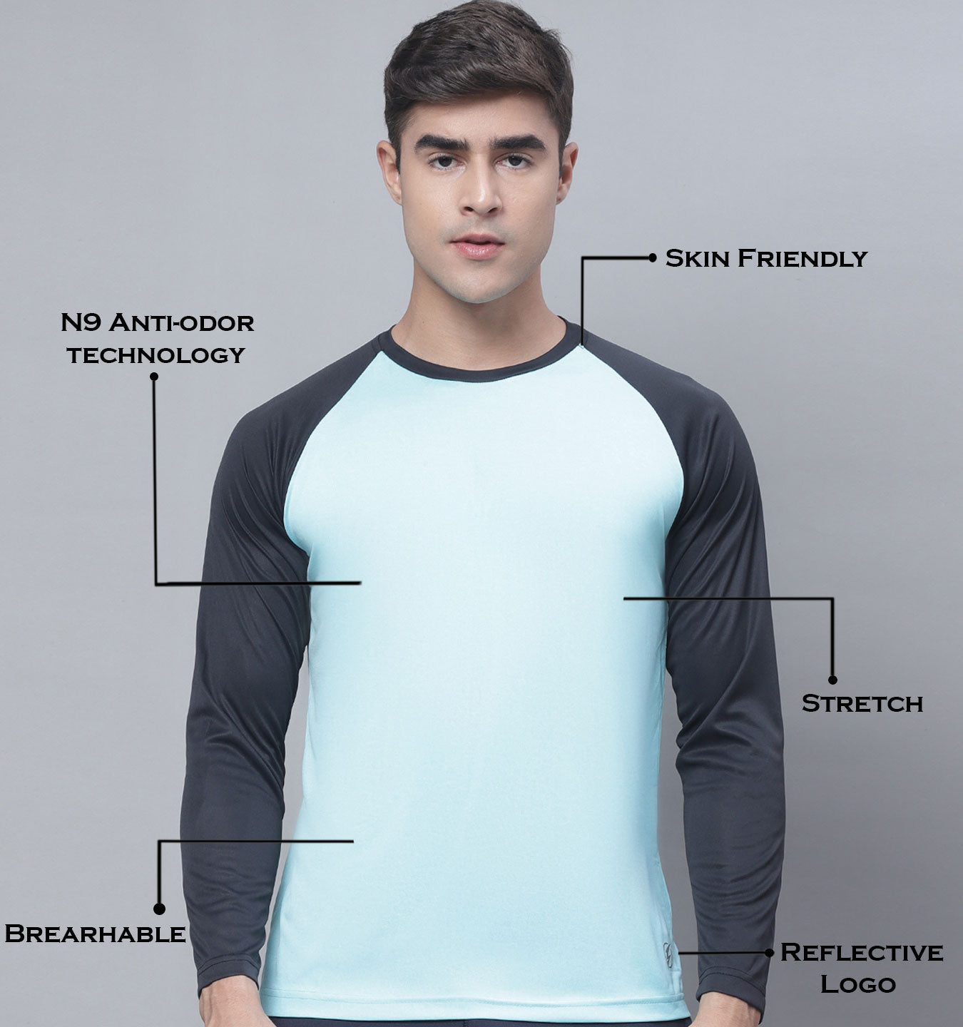 Men Full Sleeves Colourblocked Round Neck Sports T-shirt - Friskers
