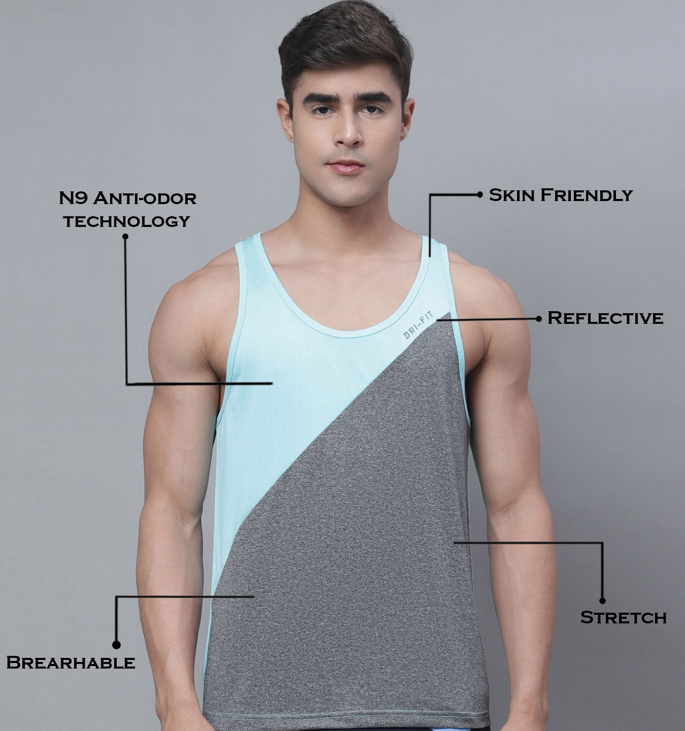 Men Color-Blocked Anti-odor Technology Dry Fit Sports Gym Vest - Friskers