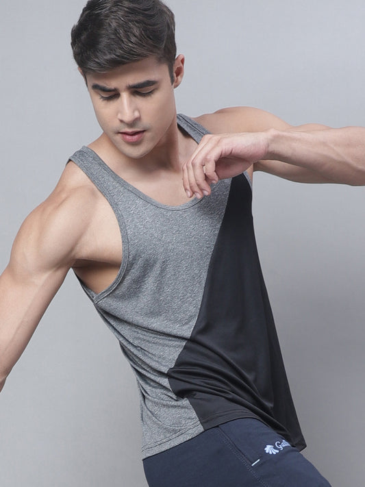 Men Sleeveless Colourblocked Dry Fit Gym Vest - Friskers