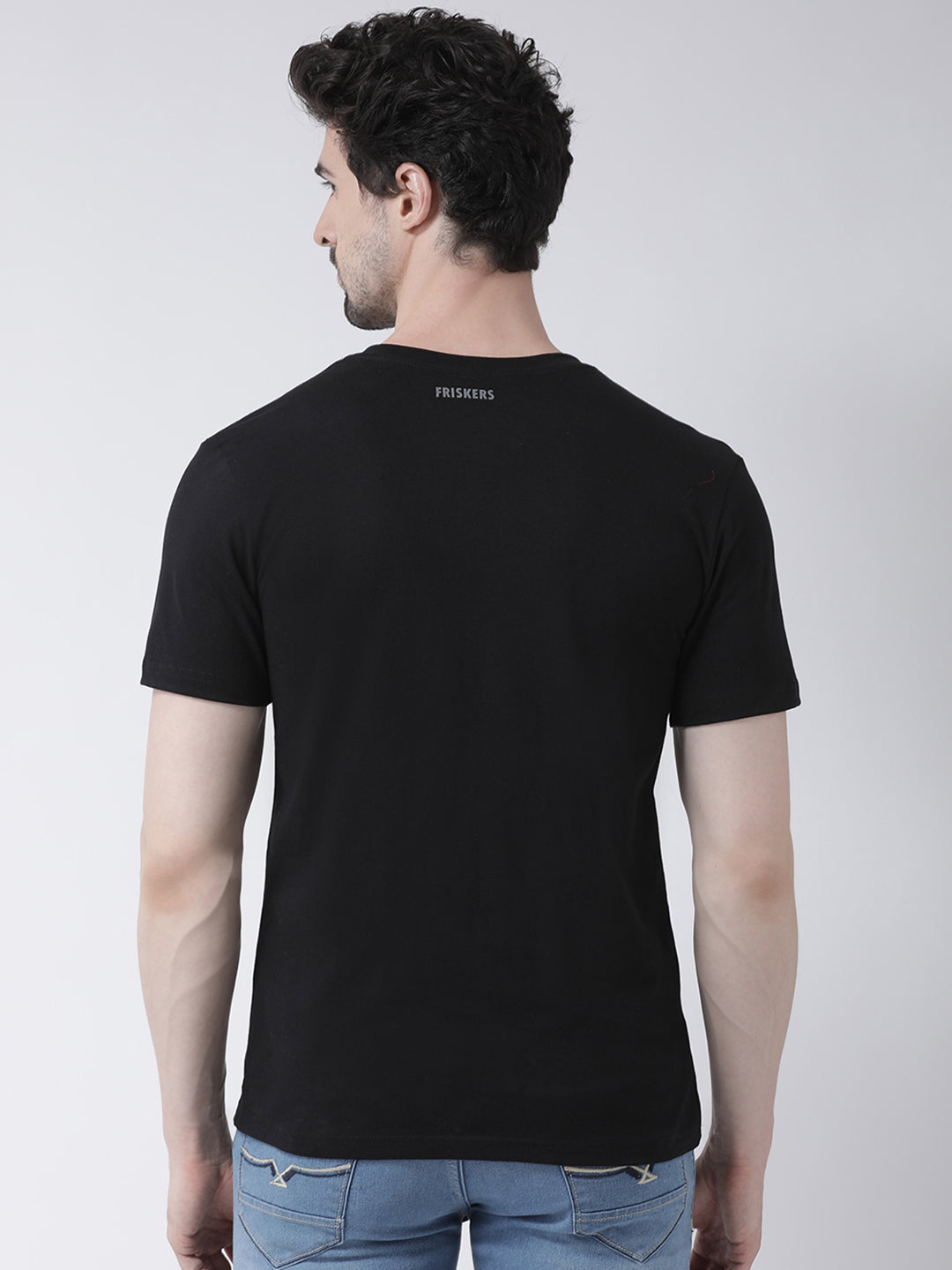 Men V-Neck Solid Cotton Slim Fit Half Sleeve T-shirt - Friskers