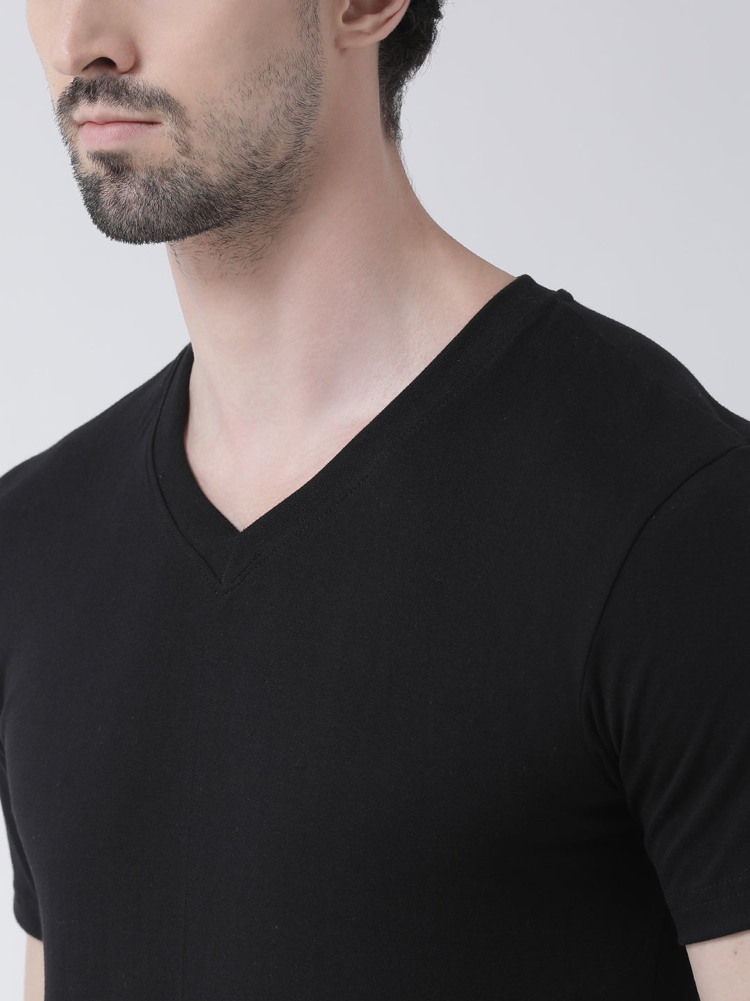 Men V-Neck Solid Cotton Slim Fit Half Sleeve T-shirt - Friskers
