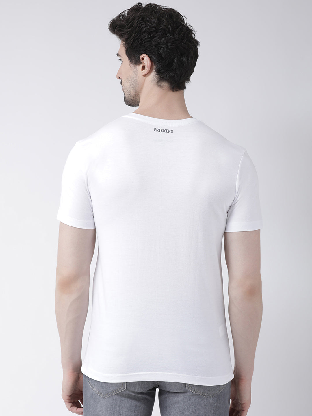 Men V-Neck Solid Cotton Slim Fit Half Sleeve T-shirt - Friskers