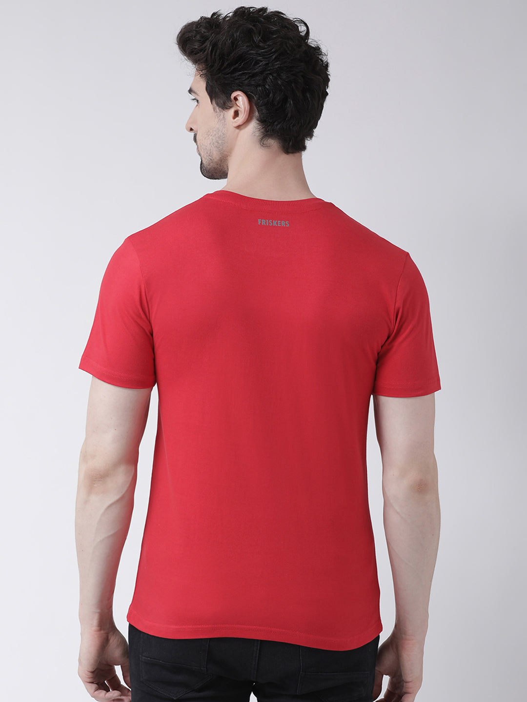 Men V-Neck Solid Cotton Slim Fit Half Sleeve T-shirt - Friskers