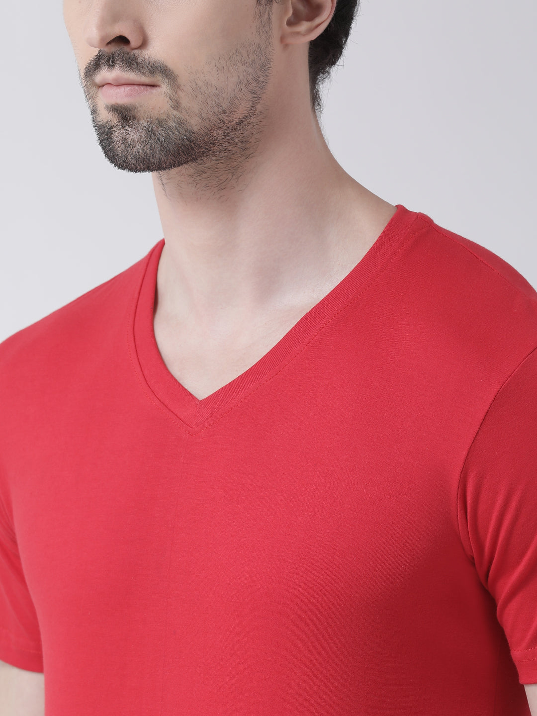 Men V-Neck Solid Cotton Slim Fit Half Sleeve T-shirt - Friskers