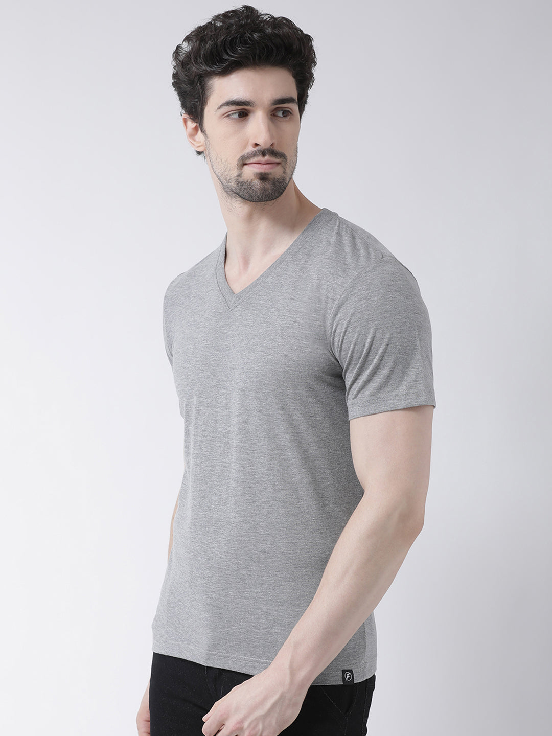 Men V-Neck Solid Cotton Slim Fit Half Sleeve T-shirt - Friskers