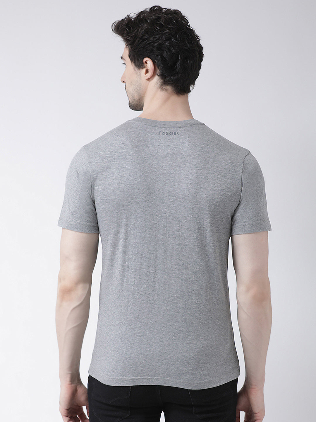 Men V-Neck Solid Cotton Slim Fit Half Sleeve T-shirt - Friskers