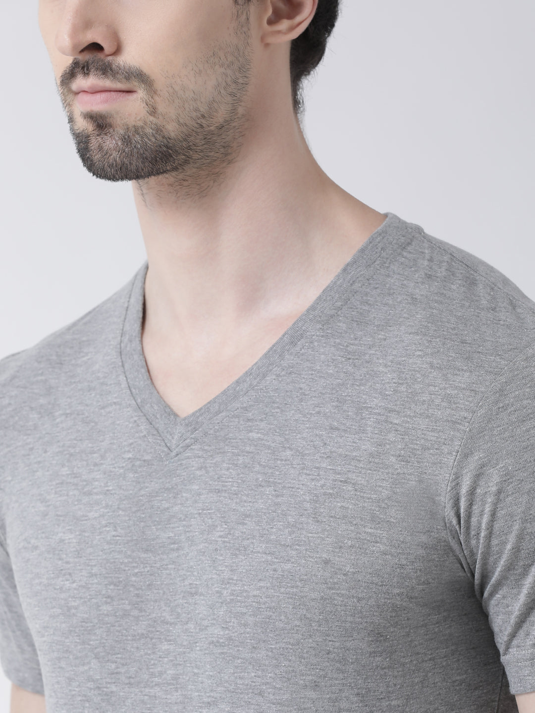 Men V-Neck Solid Cotton Slim Fit Half Sleeve T-shirt - Friskers