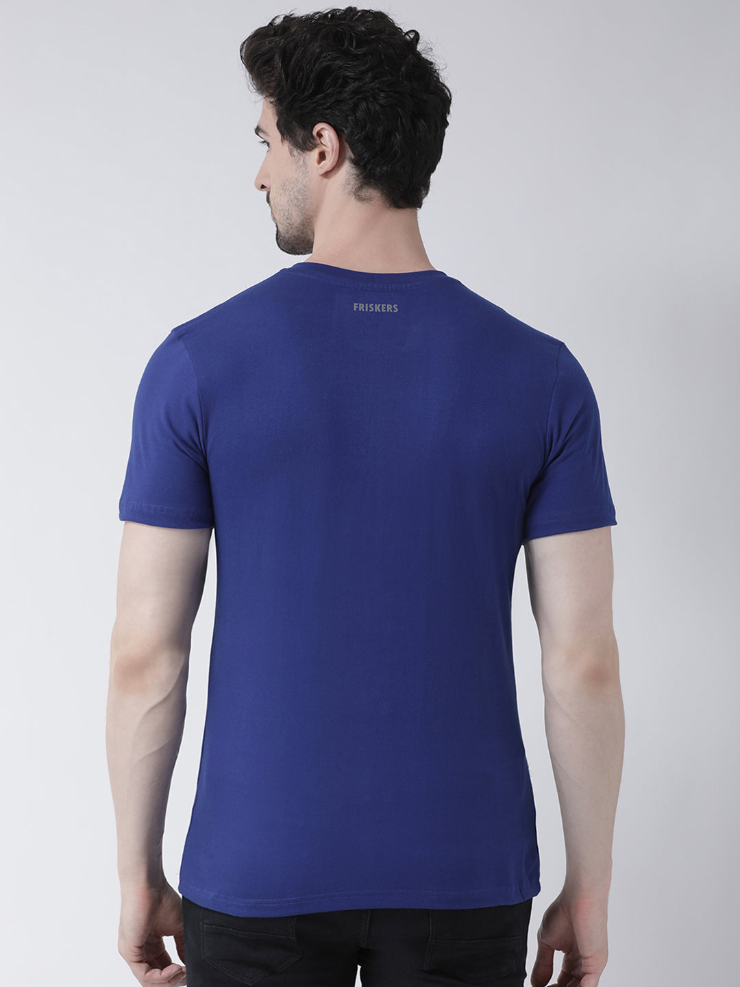 Men V-Neck Solid Cotton Slim Fit Half Sleeve T-shirt - Friskers