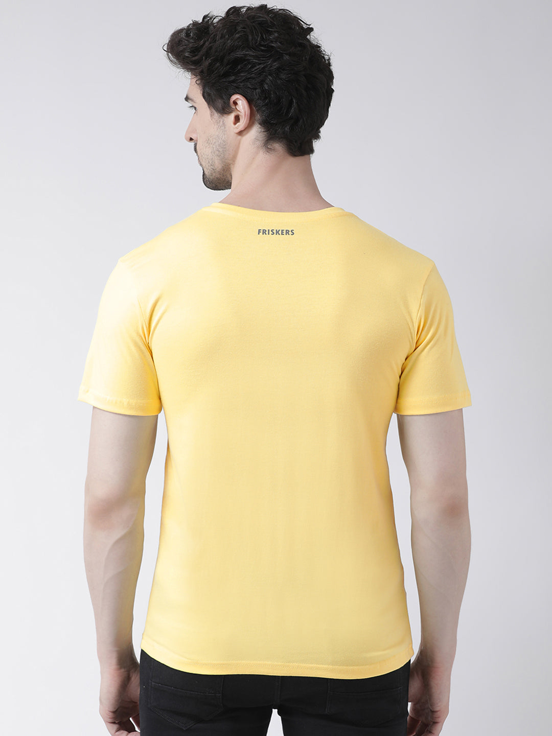 Men V-Neck Solid Cotton Slim Fit Half Sleeve T-shirt - Friskers