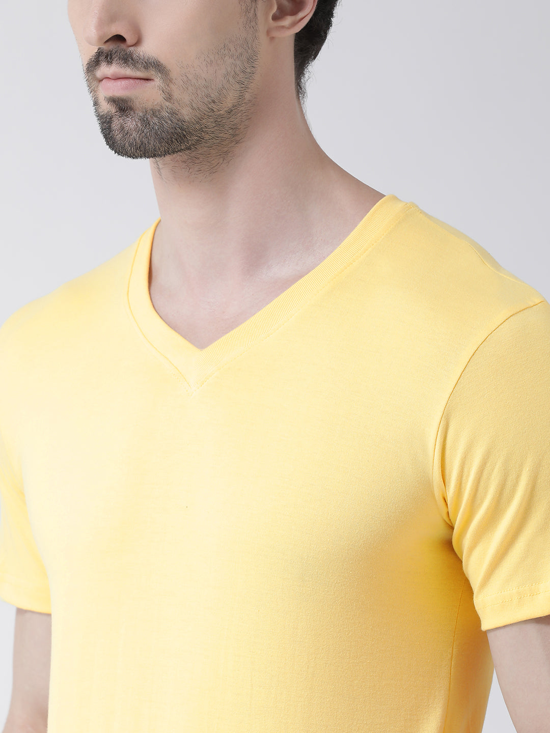 Men V-Neck Solid Cotton Slim Fit Half Sleeve T-shirt - Friskers