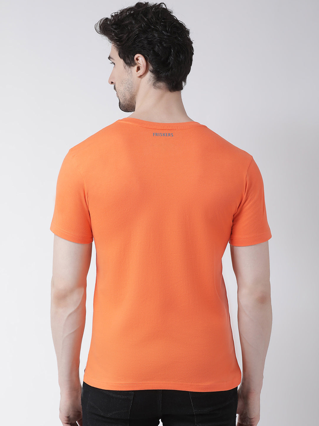 Men V-Neck Solid Cotton Slim Fit Half Sleeve T-shirt - Friskers