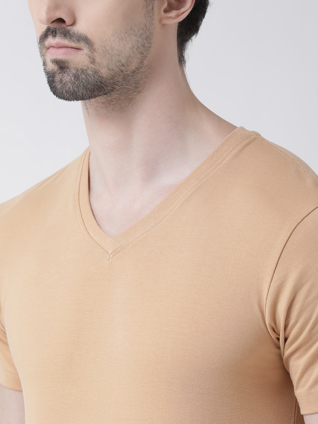 Men V-Neck Solid Cotton Slim Fit Half Sleeve T-shirt - Friskers