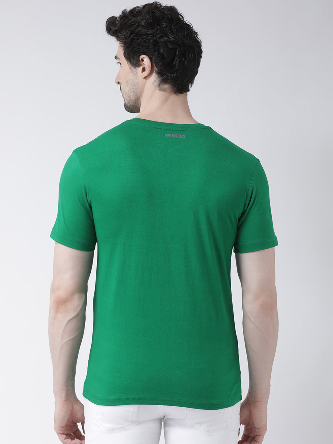 Men V-Neck Solid Cotton Slim Fit Half Sleeve T-shirt - Friskers