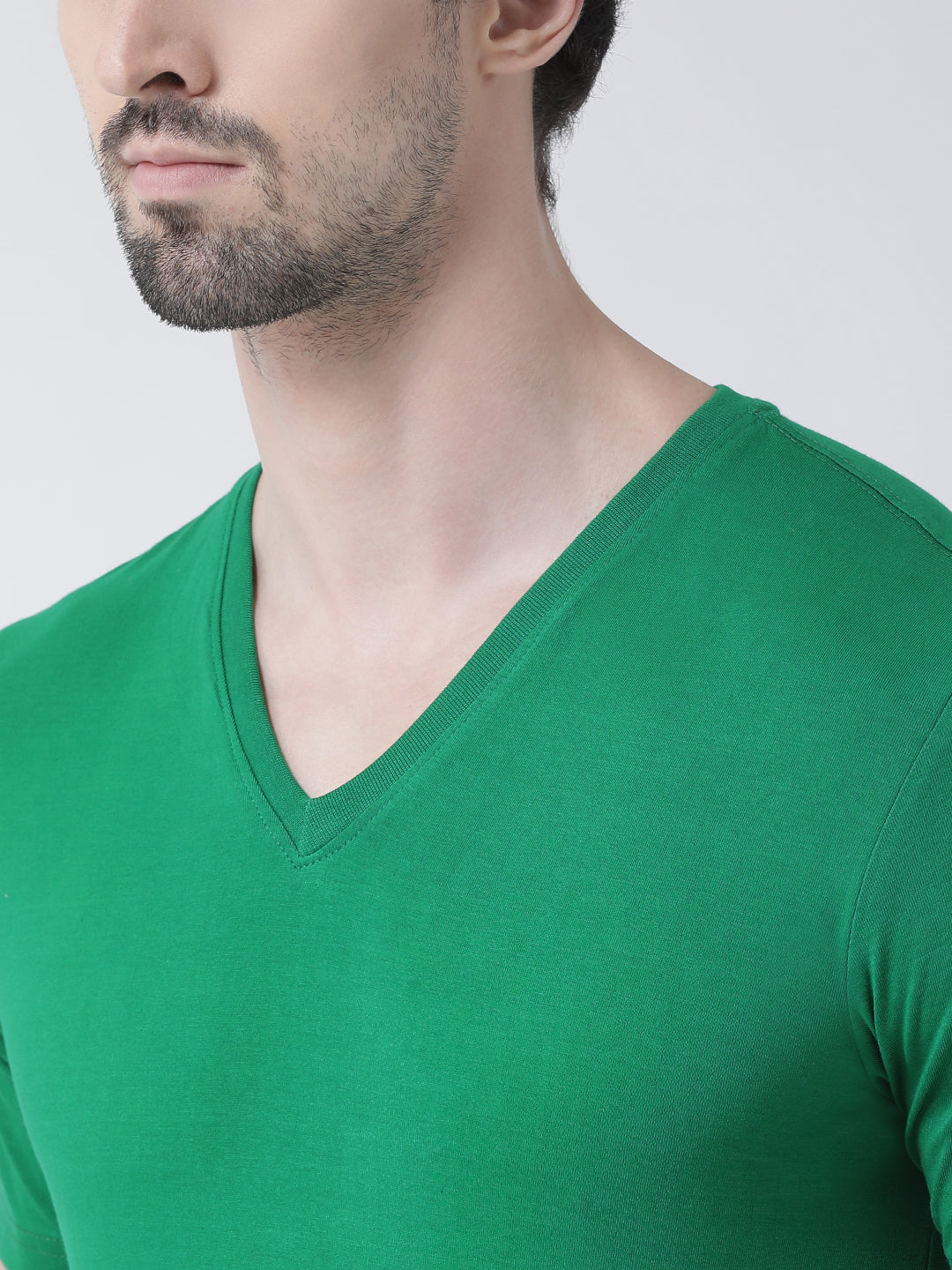 Men V-Neck Solid Cotton Slim Fit Half Sleeve T-shirt - Friskers