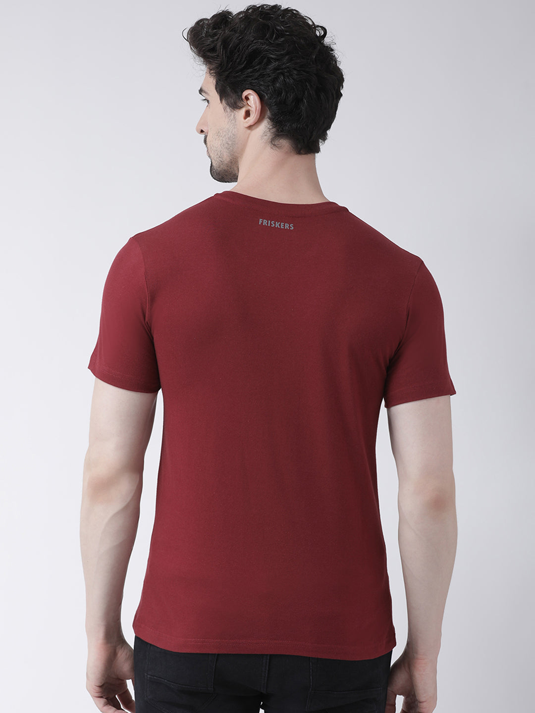 Men V-Neck Solid Cotton Slim Fit Half Sleeve T-shirt - Friskers