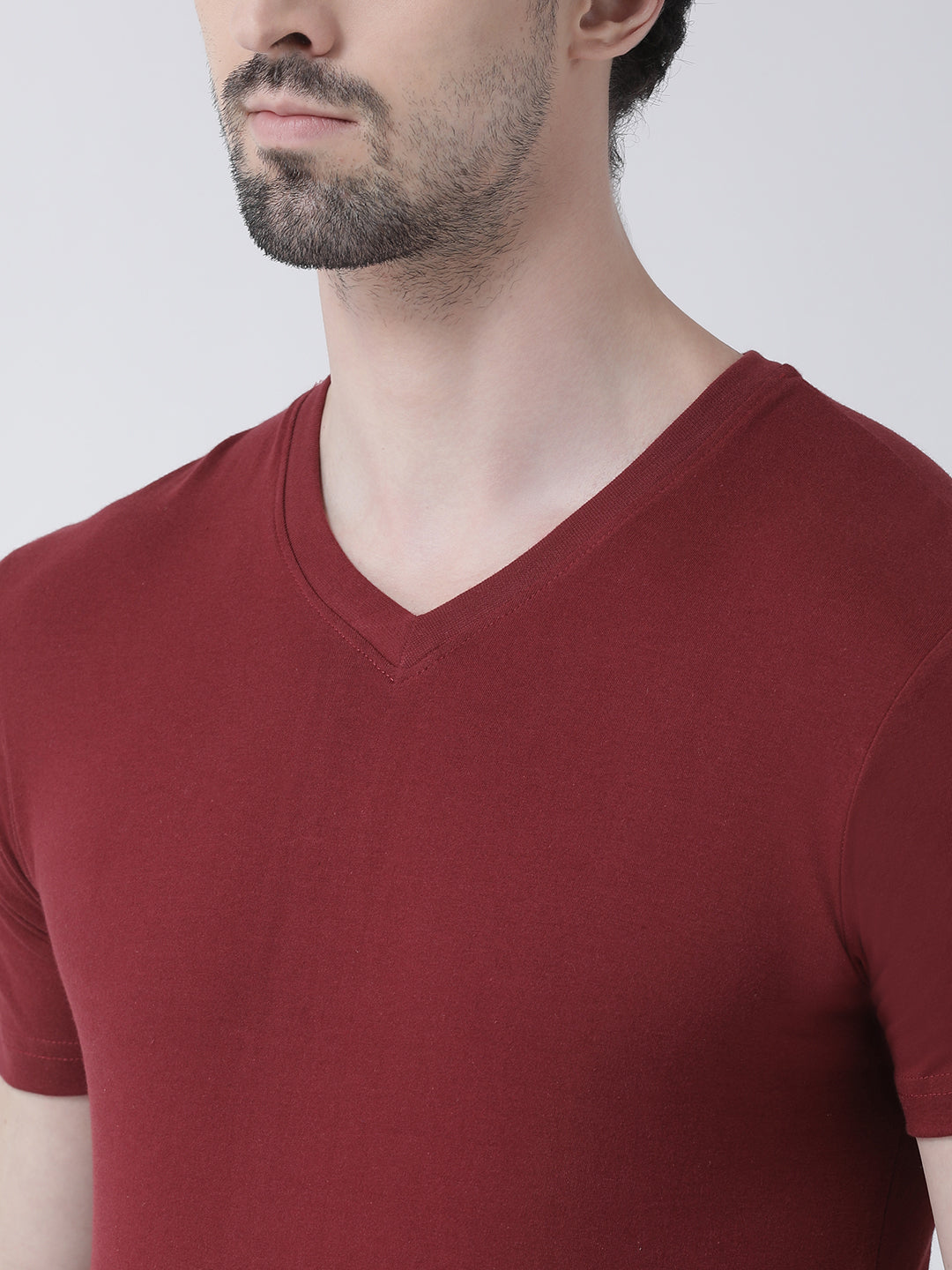 Men V-Neck Solid Cotton Slim Fit Half Sleeve T-shirt - Friskers