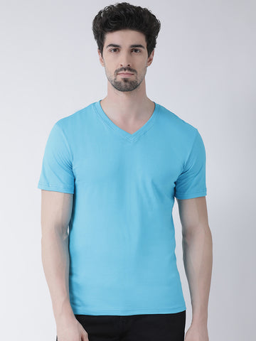 Men V-Neck Solid Cotton Slim Fit Half Sleeve T-shirt - Friskers