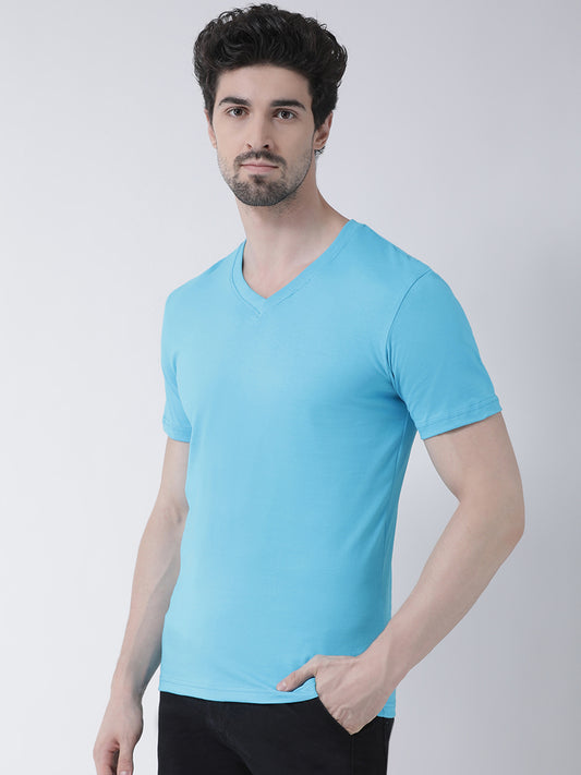 Men V-Neck Solid Cotton Slim Fit Half Sleeve T-shirt - Friskers