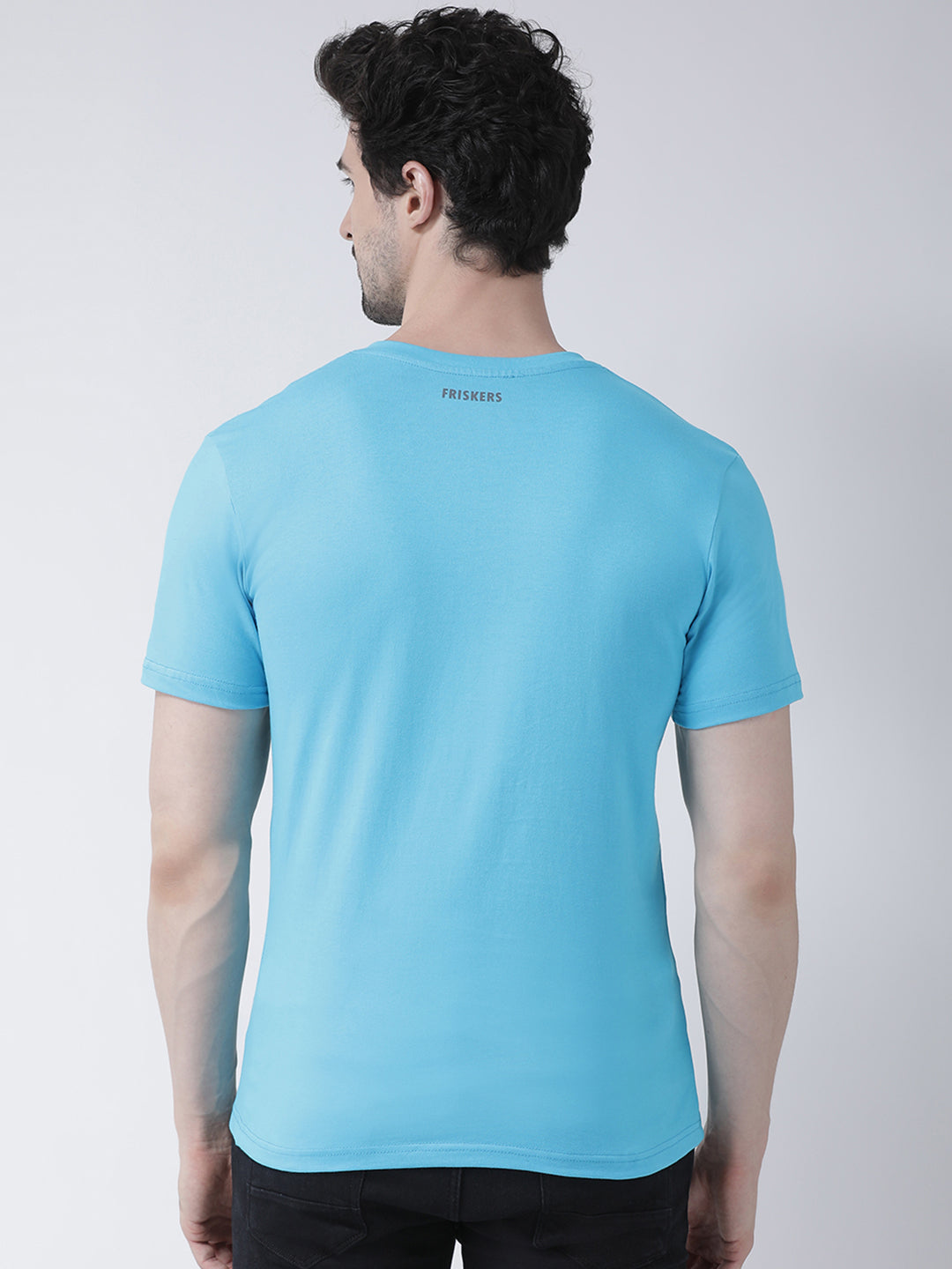 Men V-Neck Solid Cotton Slim Fit Half Sleeve T-shirt - Friskers