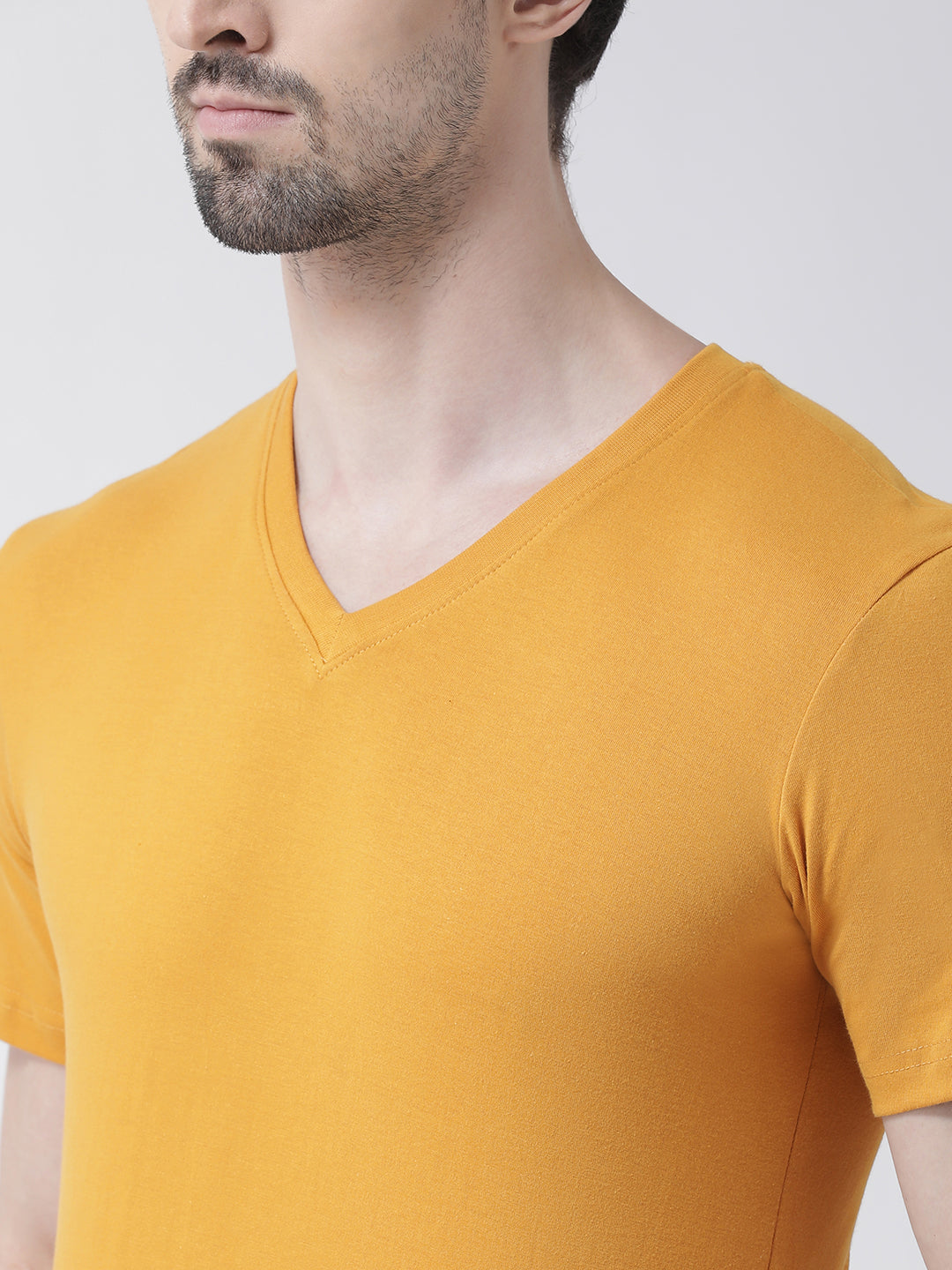 Men V-Neck Solid Cotton Slim Fit Half Sleeve T-shirt - Friskers