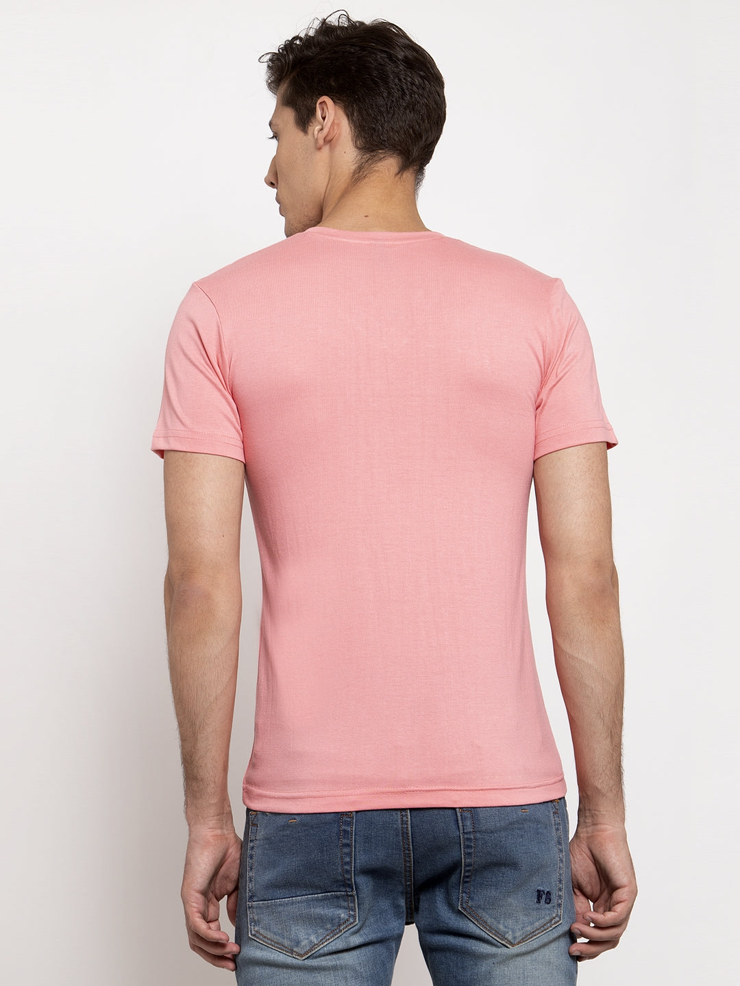 Men V-Neck Solid Cotton Slim Fit Half Sleeve T-shirt - Friskers