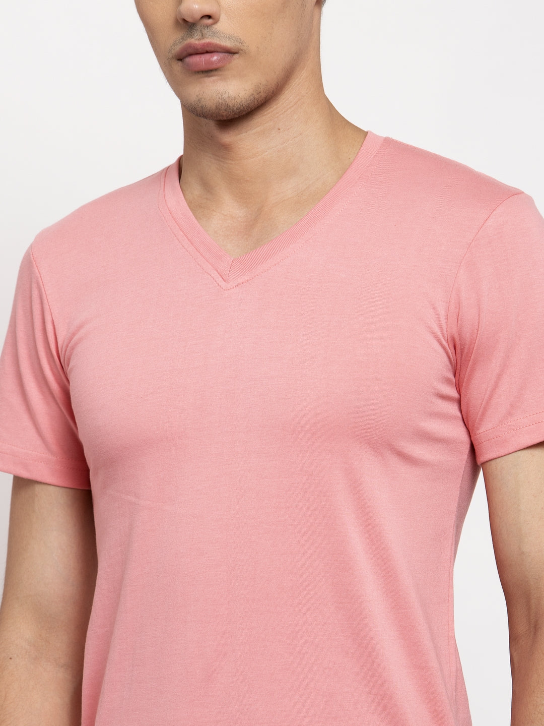 Men V-Neck Solid Cotton Slim Fit Half Sleeve T-shirt - Friskers
