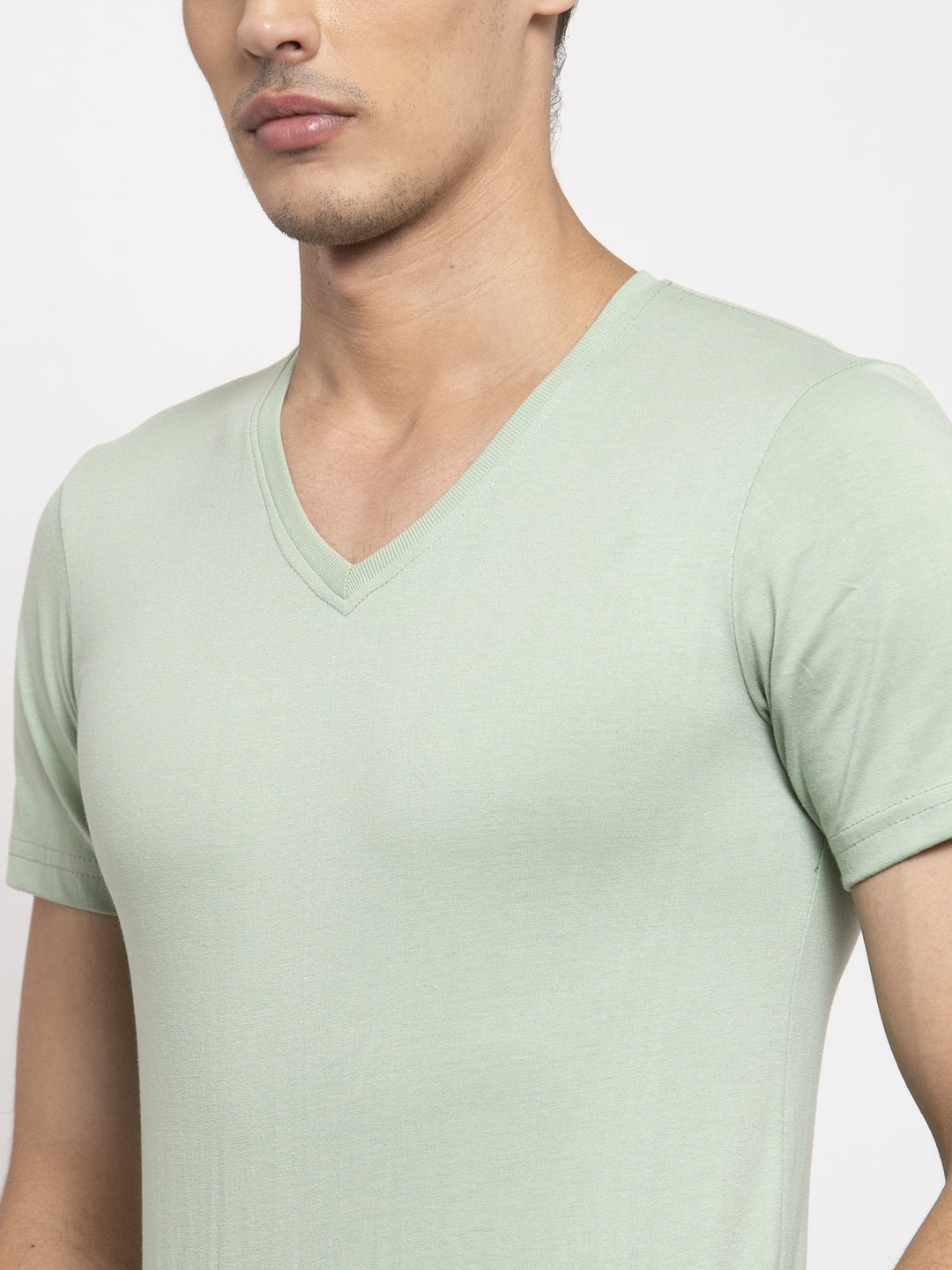 Men V-Neck Solid Cotton Slim Fit Half Sleeve T-shirt - Friskers