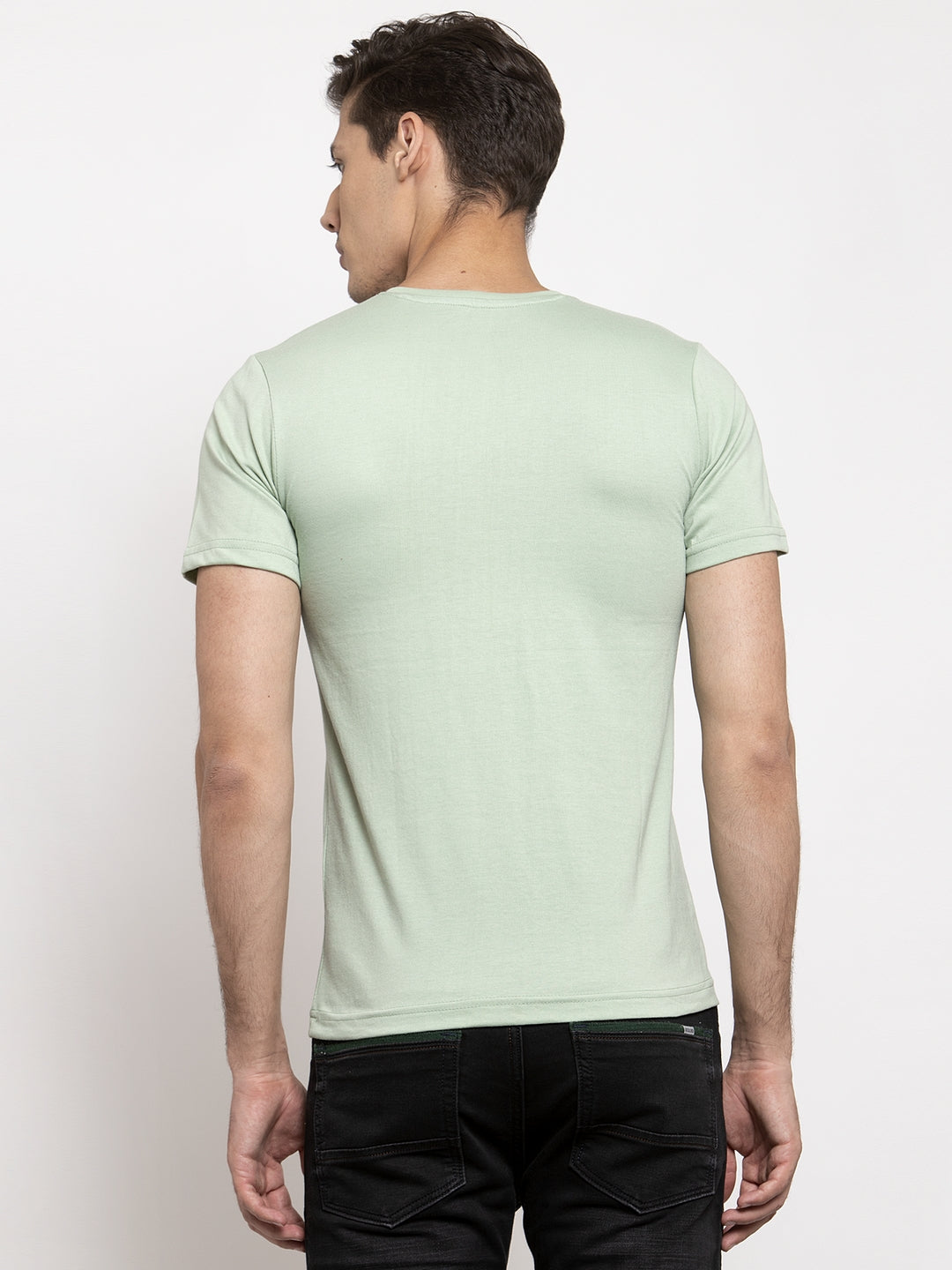 Men V-Neck Solid Cotton Slim Fit Half Sleeve T-shirt - Friskers