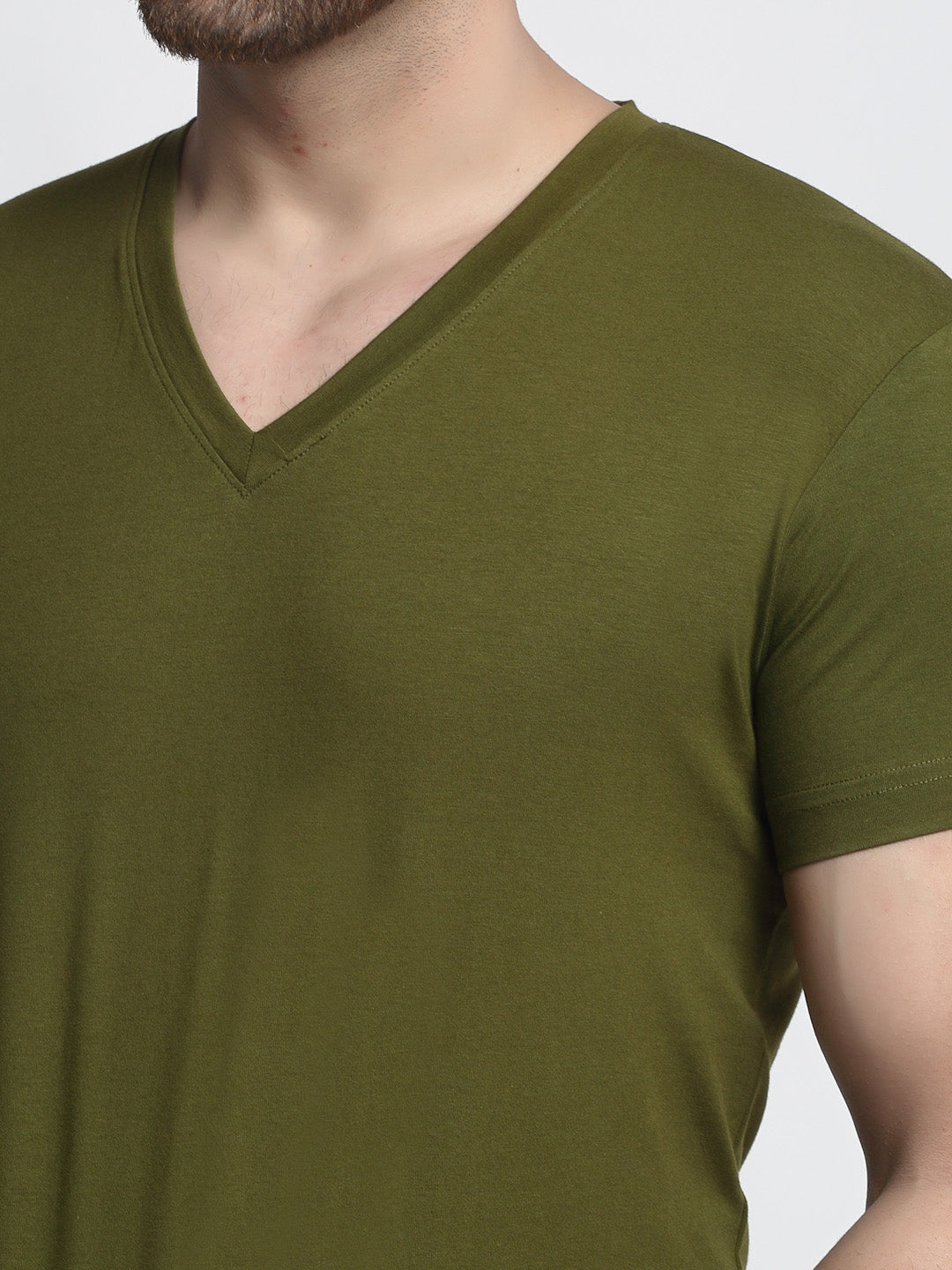 Men V-Neck Solid Cotton Slim Fit Half Sleeve T-shirt - Friskers