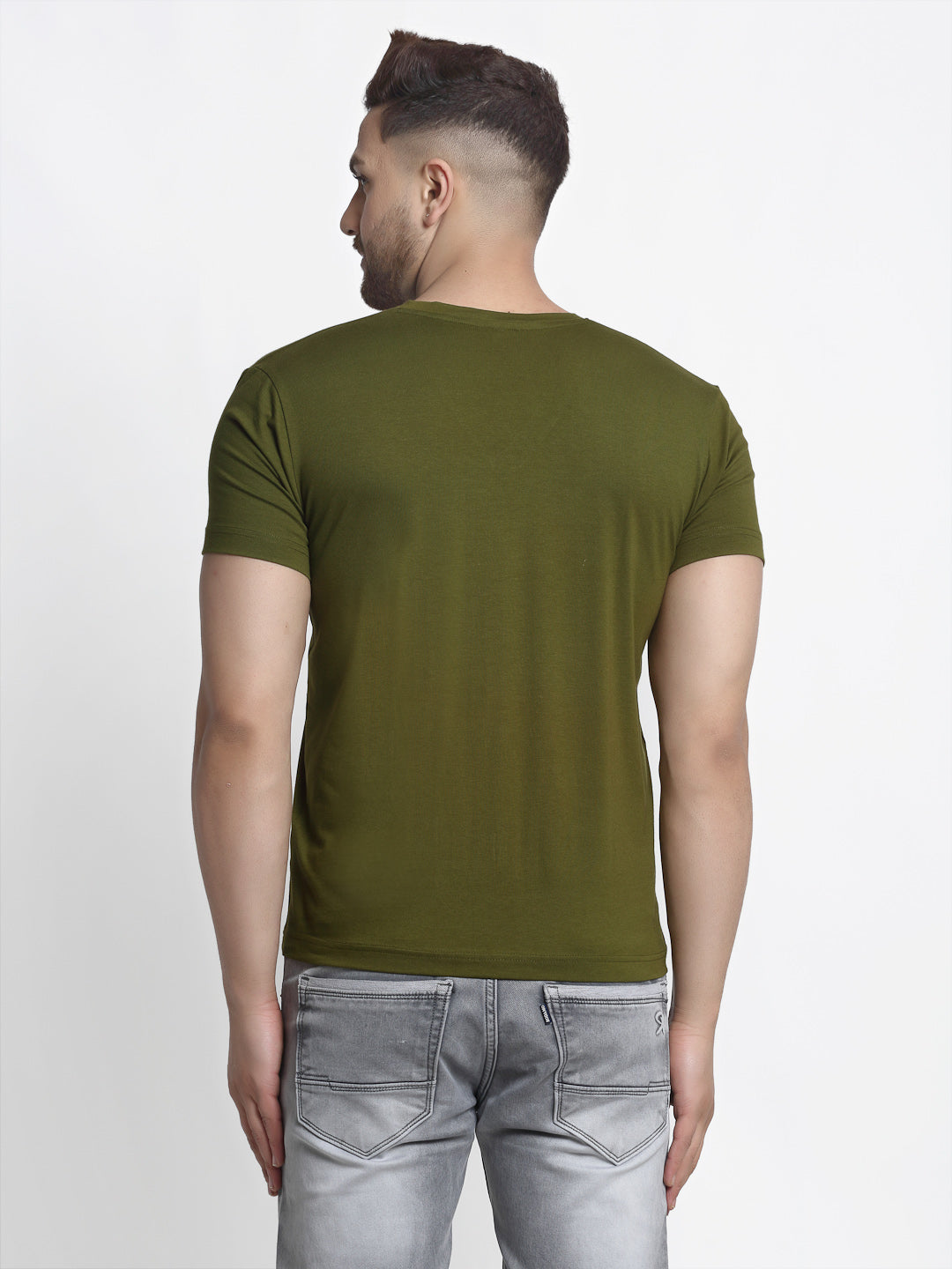 Men V-Neck Solid Cotton Slim Fit Half Sleeve T-shirt - Friskers