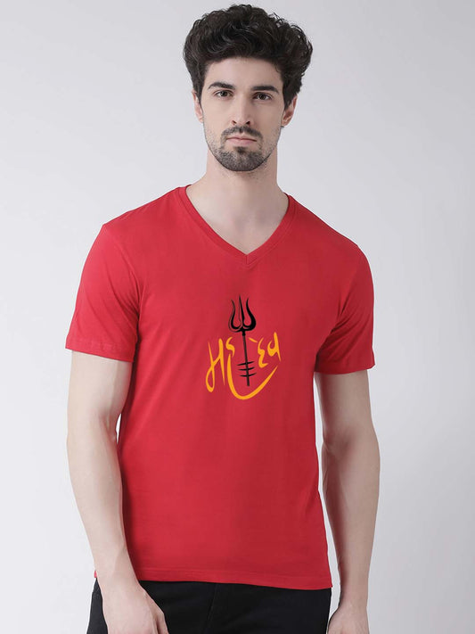 Men's Mahadev Pure Cotton Regular Fit V Neck T-Shirt - Friskers