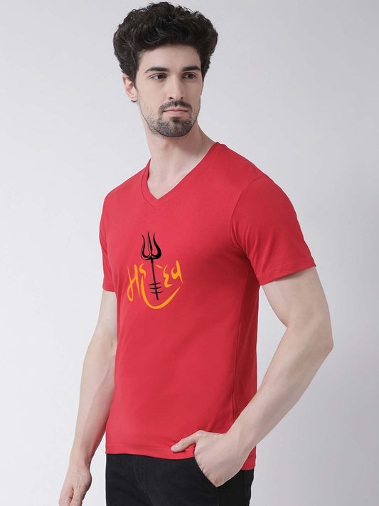 Men's Mahadev Pure Cotton Regular Fit V Neck T-Shirt - Friskers