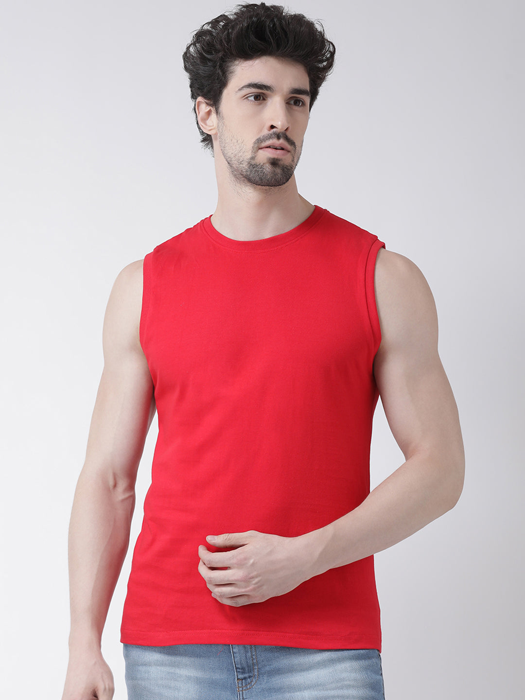 Shop Solid Ribbed Vest with Round Neck Online