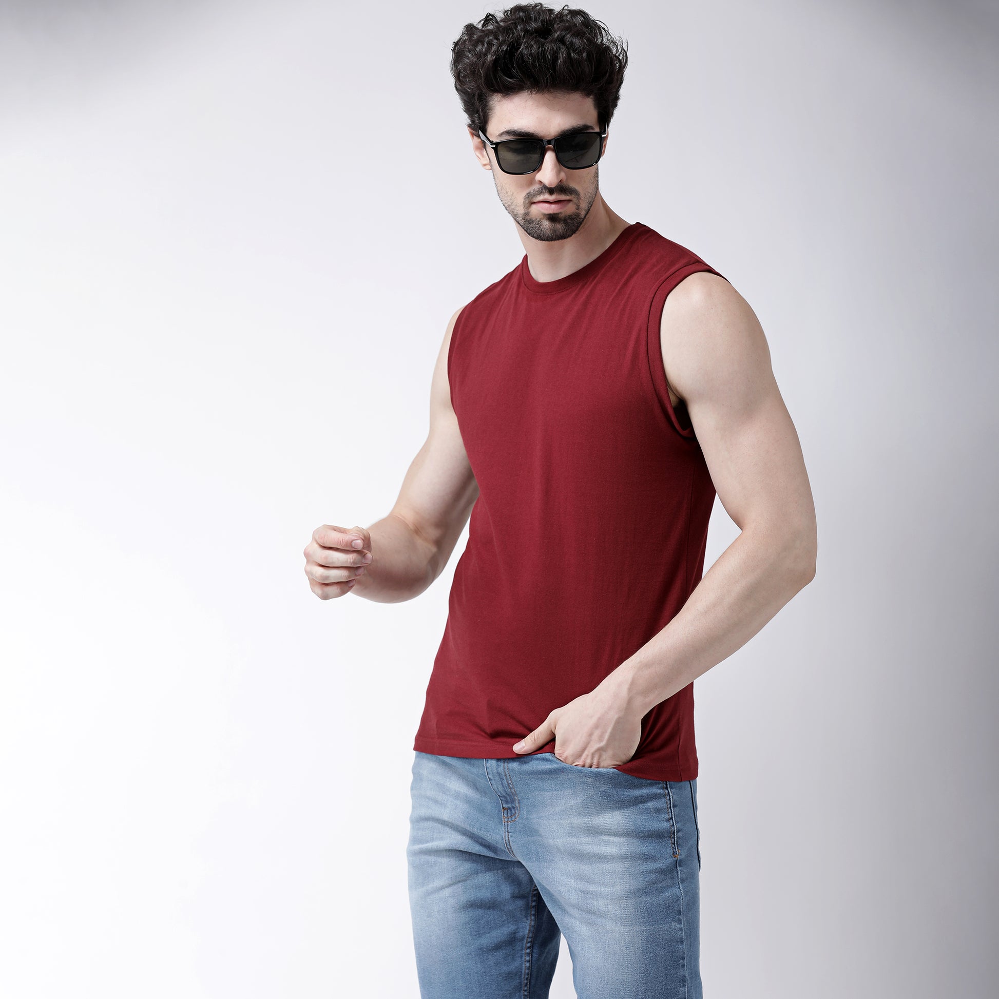 Friskers Solid Men Round Neck Sleeveless T-Shirt - Friskers