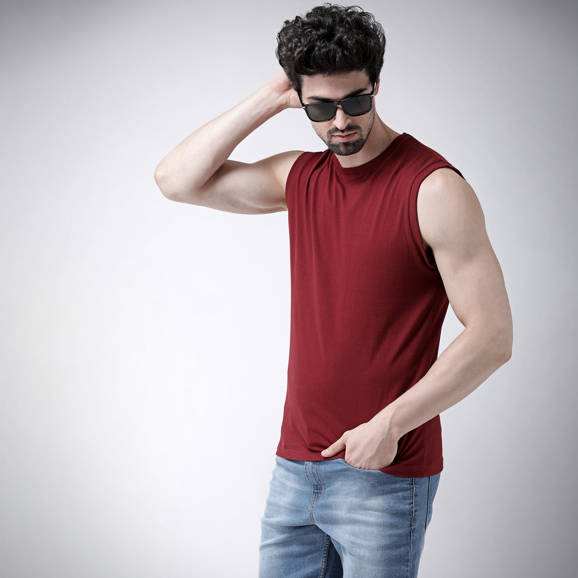 Friskers Solid Men Round Neck Sleeveless T-Shirt - Friskers