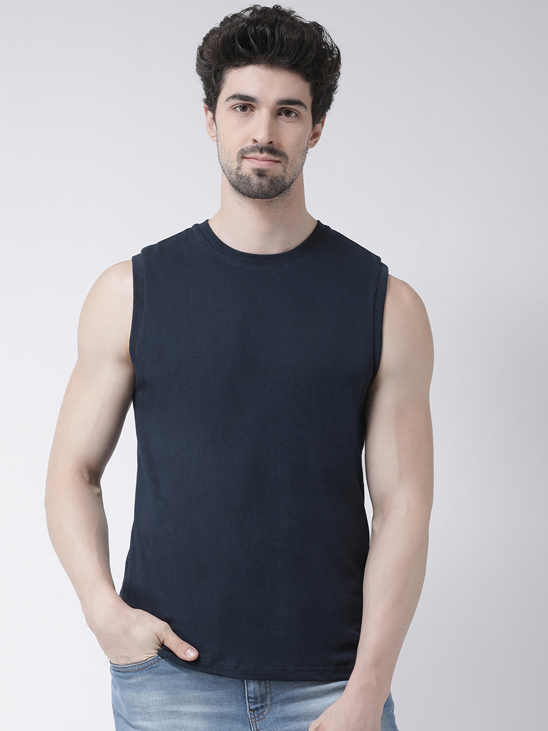 Friskers Solid Men Round Neck Sleeveless T-Shirt - Friskers