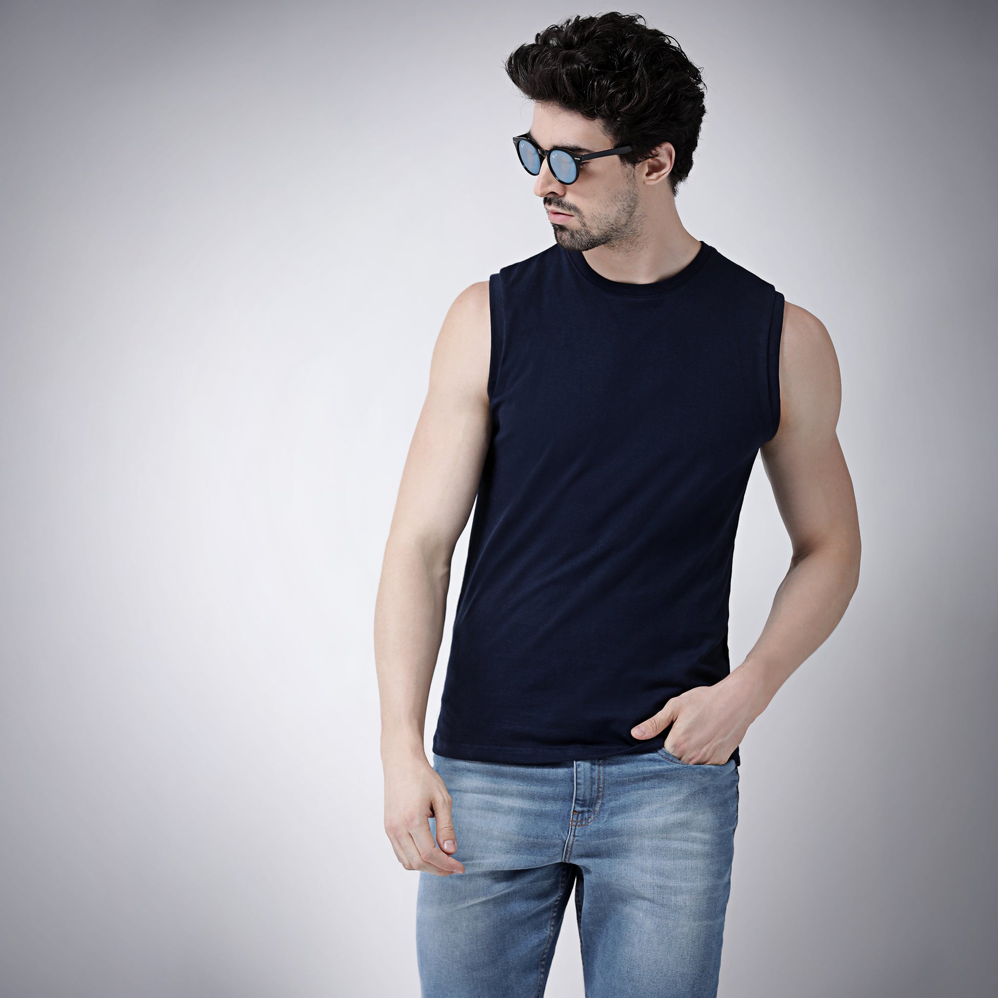 Friskers Solid Men Round Neck Sleeveless T-Shirt - Friskers