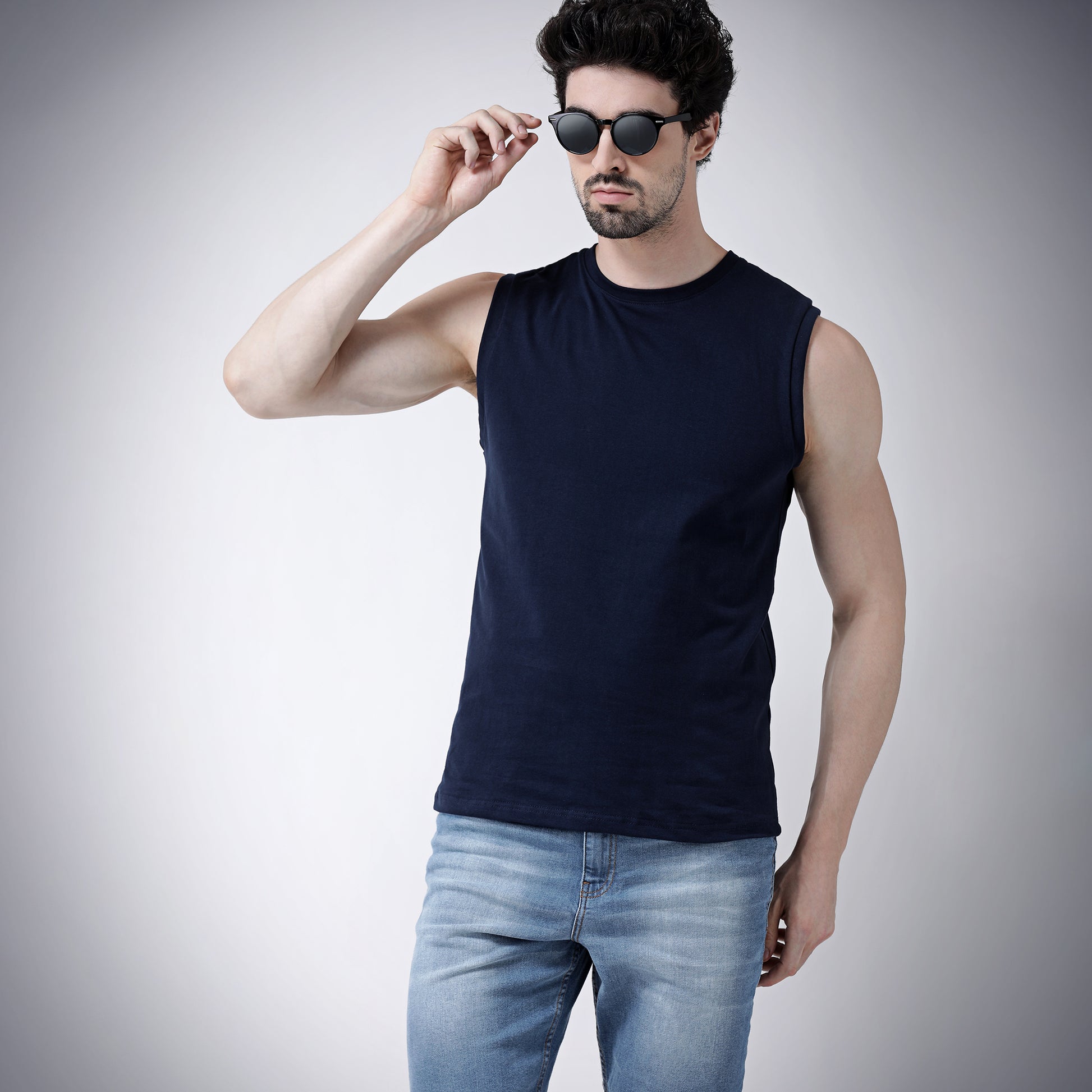 Friskers Solid Men Round Neck Sleeveless T-Shirt - Friskers