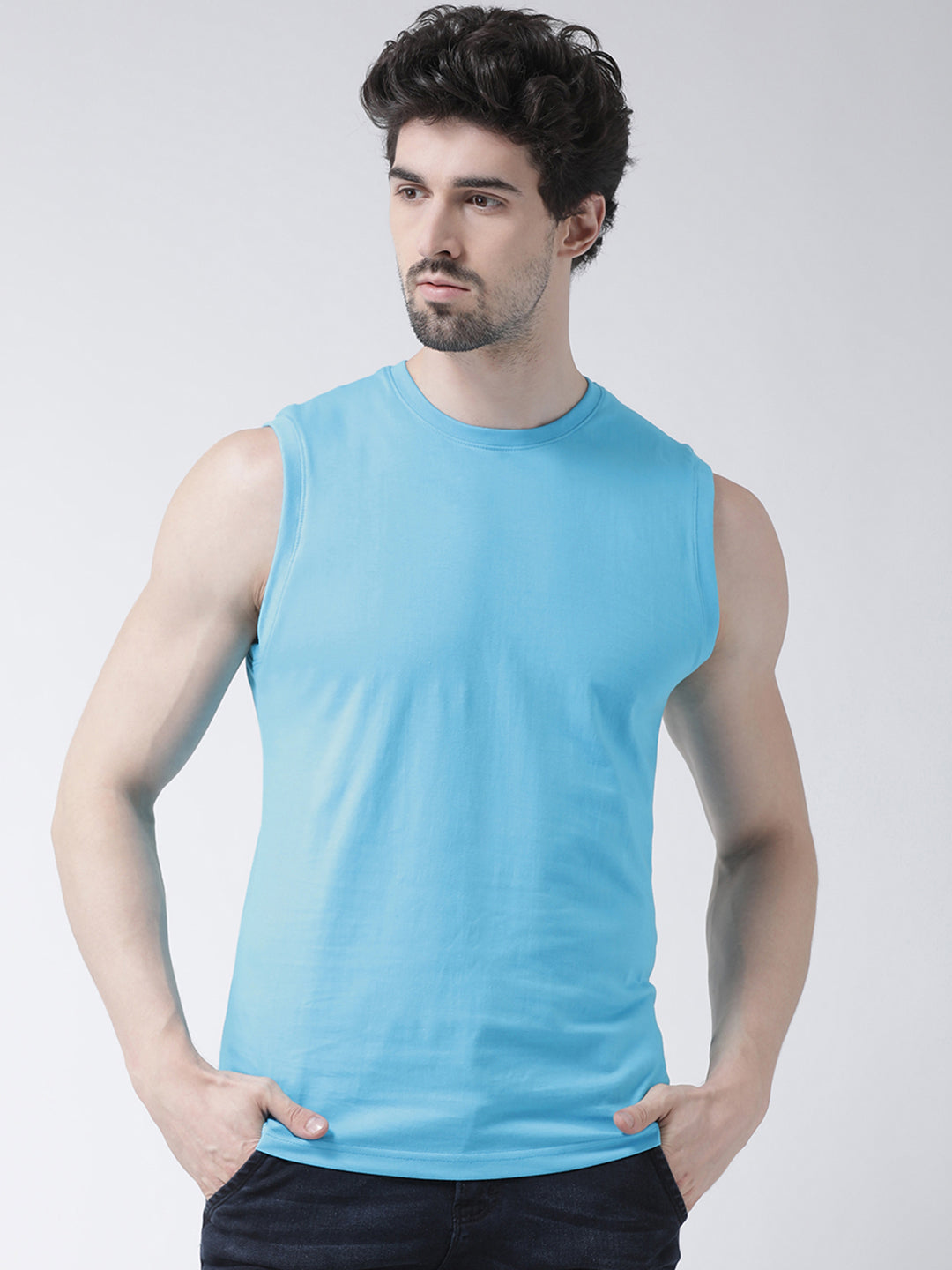 Friskers Solid Men Round Neck Sleeveless T-Shirt - Friskers