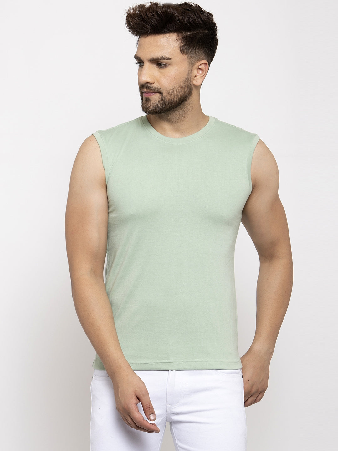 Friskers Solid Men Round Neck Sleeveless T-Shirt - Friskers