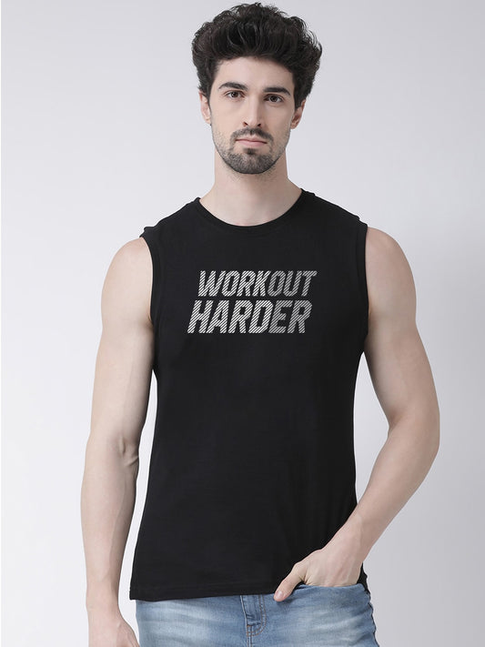 Men Workout Harder Printed Cotton Gym Vest - Friskers