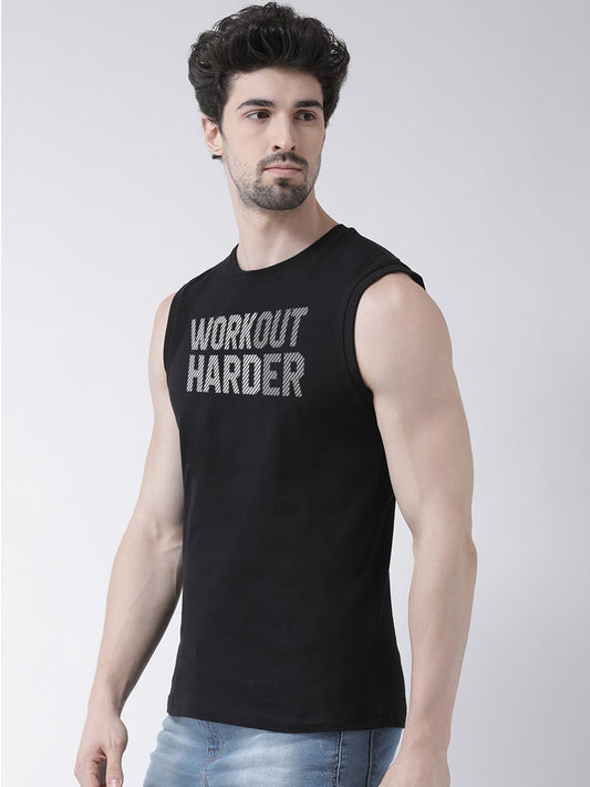 Men Workout Harder Printed Cotton Gym Vest - Friskers