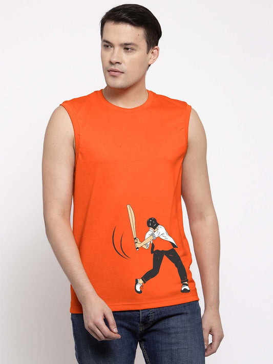 Men Cricketer Printed Cotton Gym Vest - Friskers