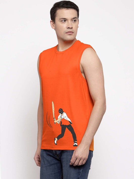 Men Cricketer Printed Cotton Gym Vest - Friskers